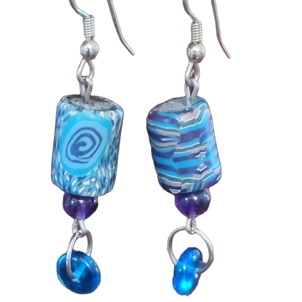 Copy - Fun corky blue painted earrings